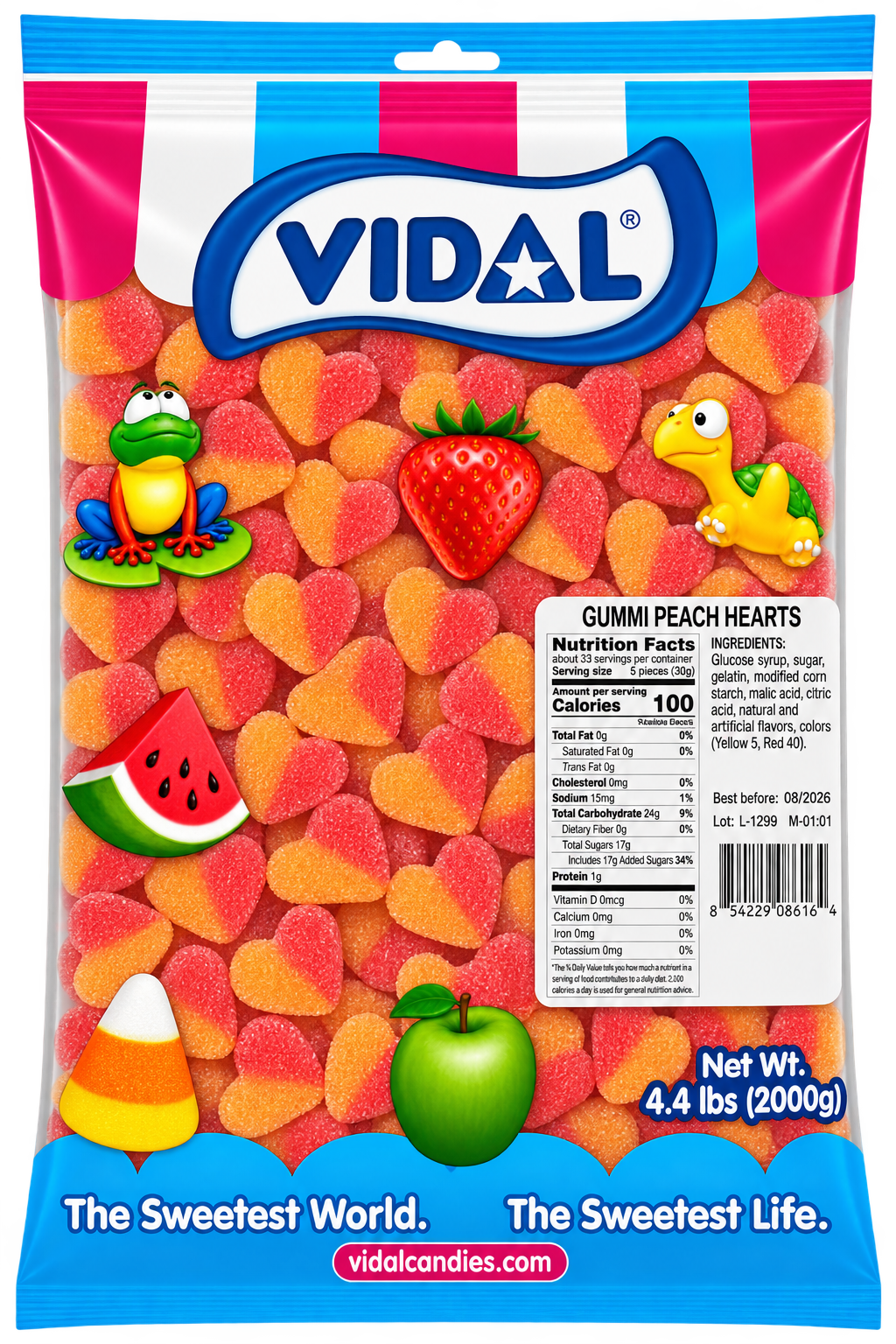 Vidal Gummy Peach Hearts | 4.4lb, Bag – Jack's Candy
