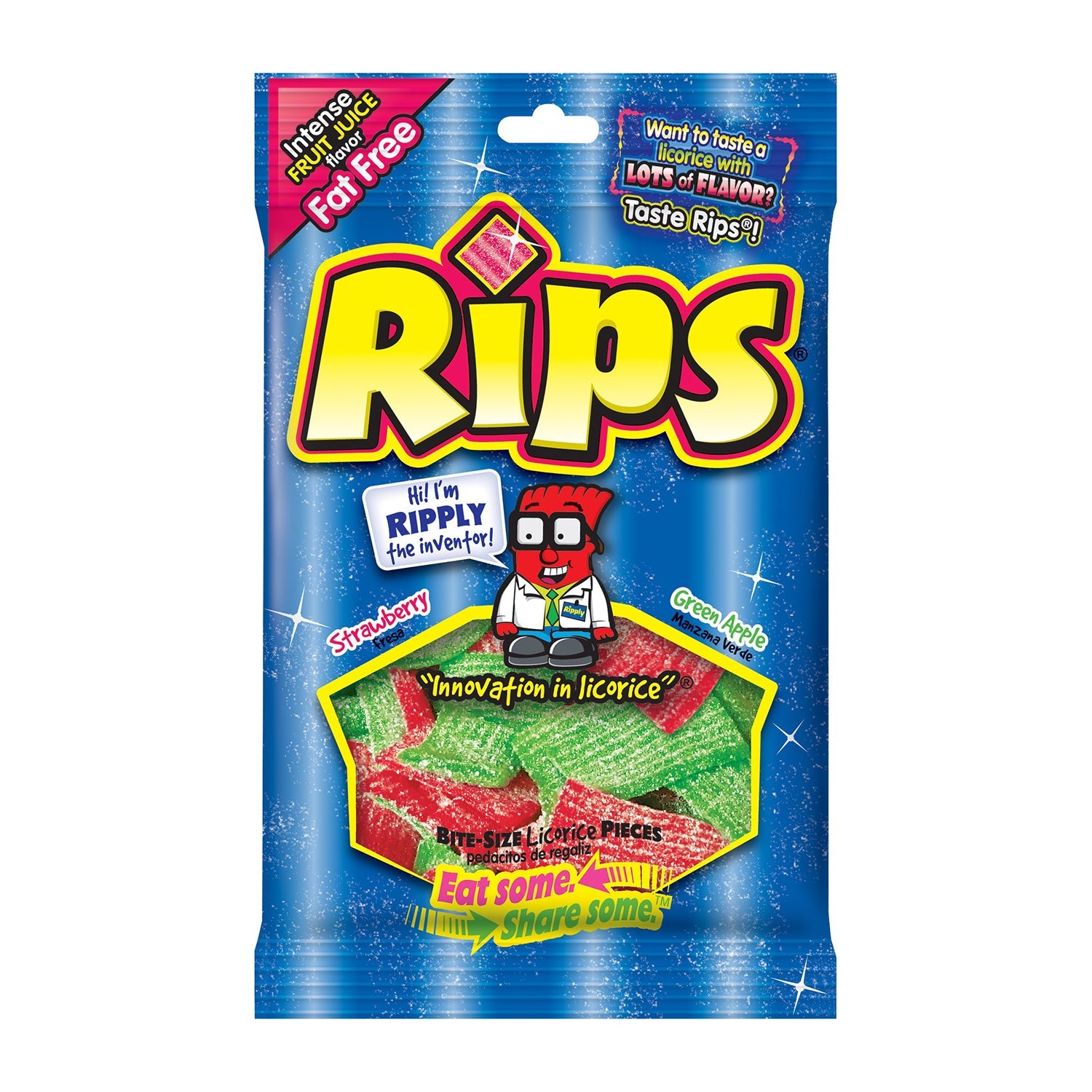 bite morph ツギハギRicky「Candy Heart」 Rips Bite-Size Licorice Pcs. Strawberry Green Apple | 4oz, 12ct