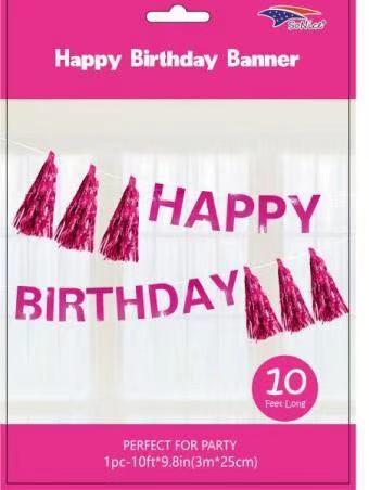 Birthday Tassel Garland (10 Ft) Fuchsia | Bag