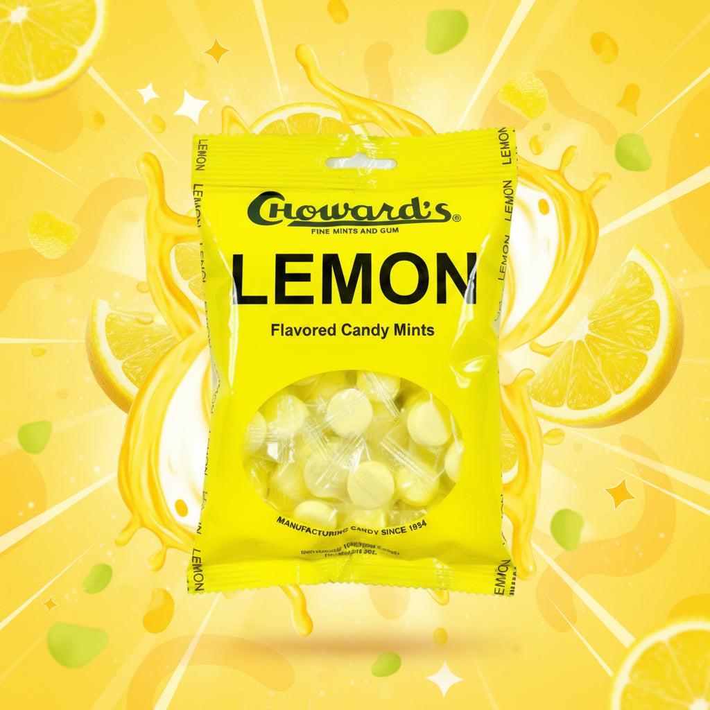 Lemon Raspberry Mints Box C Howard Lemon Mints | 3oz, 12ct, Case – Jack's Candy
