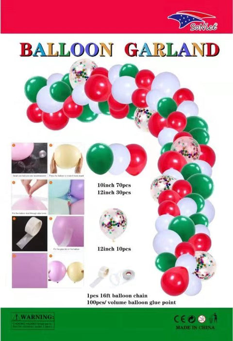 Balloon Garland Red White & Green 1ct