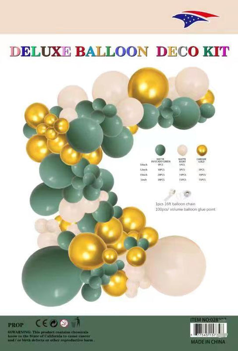 Ballon Garland Matte Green Olive & Gold  1ct