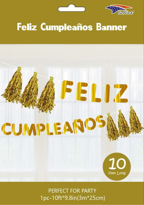 Feliz Cumpleaños Tassel Banner- Gold 1ct