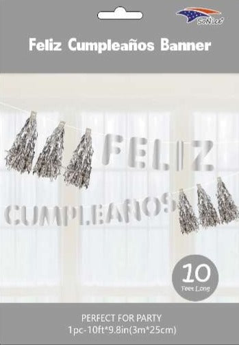 Feliz Cumpleaños Tassel Banner-Silver 1ct