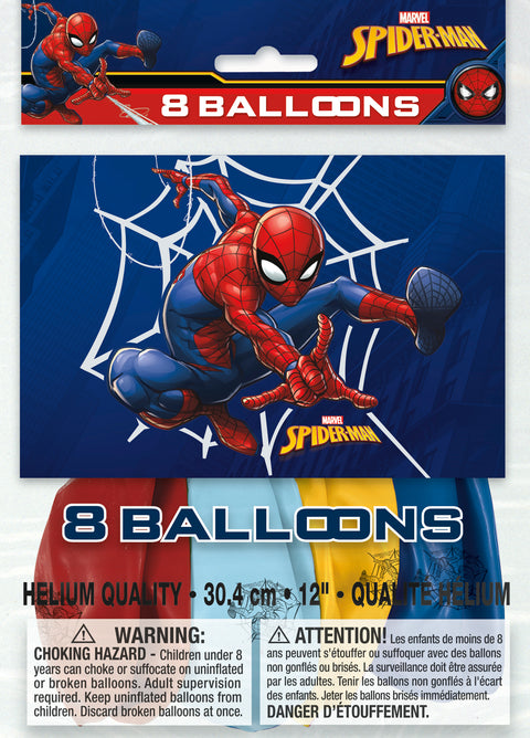Theme Balloons 12 Inch Spiderman | 8ct Bag