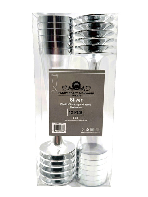 Plastic Champagne Glass 12ct Silver