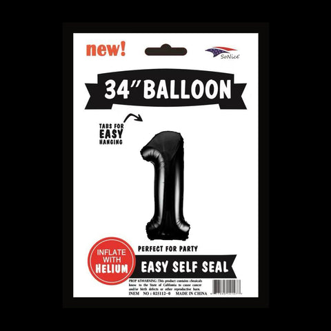 Foil Balloons Number 1 (34") Black | Each