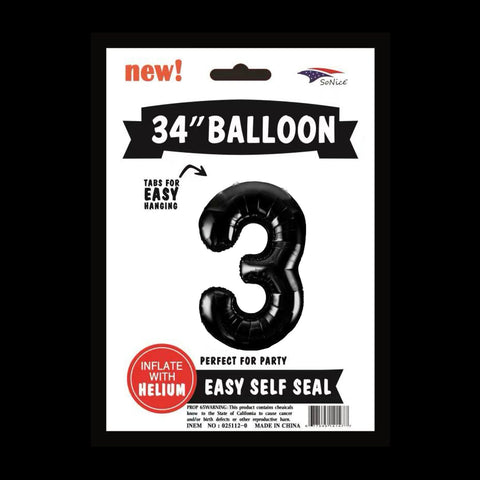 Foil Balloons Number 3 (34") Black | Each