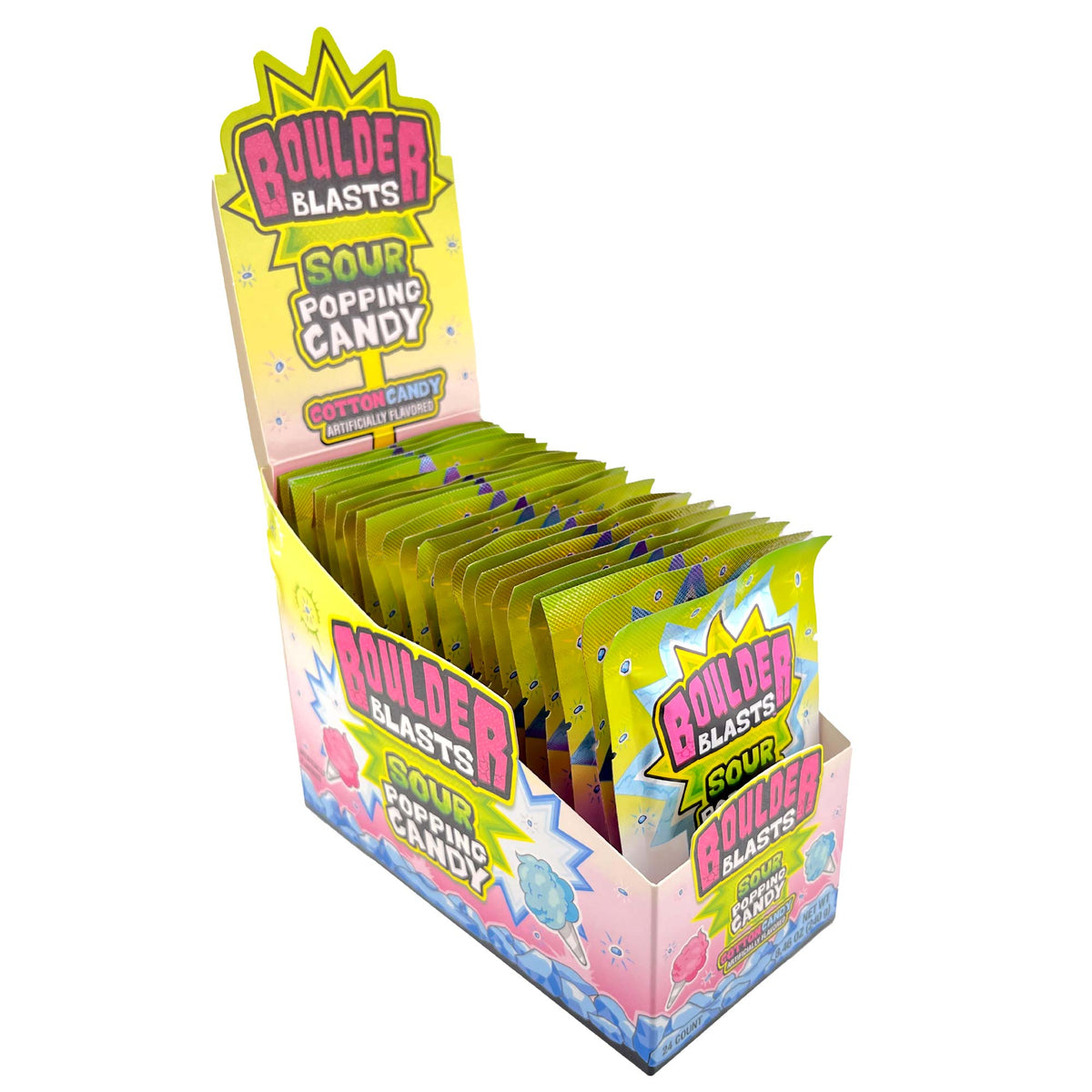 Kokos Boulder Blast Cotton  Candy 24Ct Sour Popping Candy