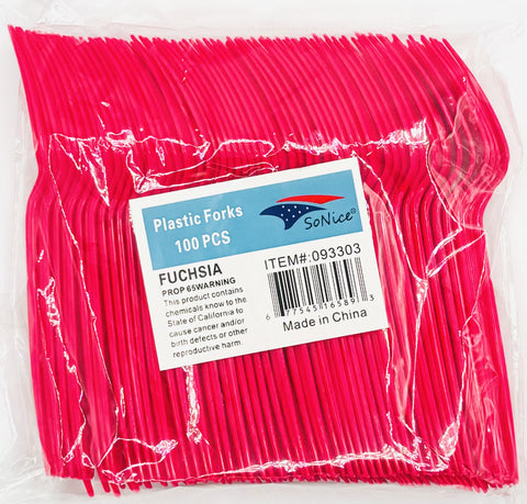 Plastic Fork Fuchsia 100ct