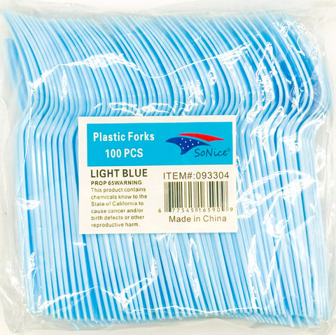 Plastic Fork Light Blue 100ct
