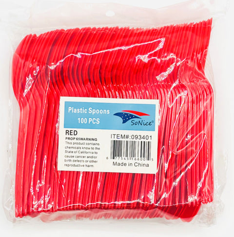 Plastic Spoons Red 100ct