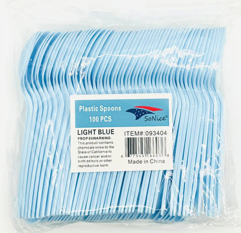 Plastic Spoons Light Blue 100ct