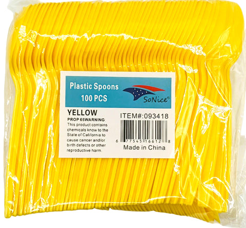 Plastic Spoons Yellow 100ct