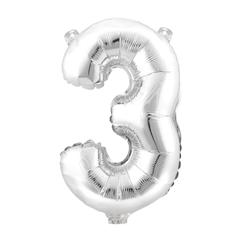 Foil Balloons Number 3 (34") Silver | Bag