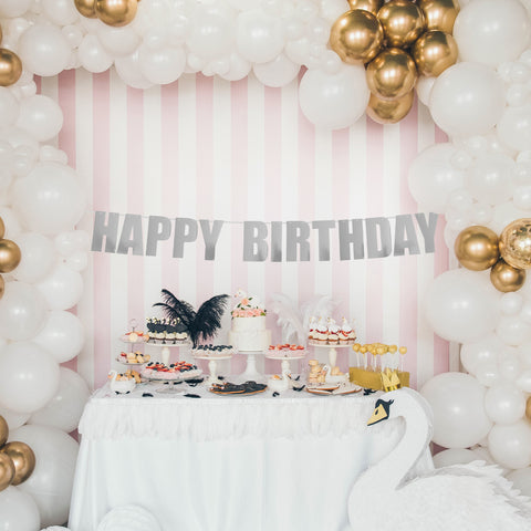 Happy Birthday Banner 7"-Silver