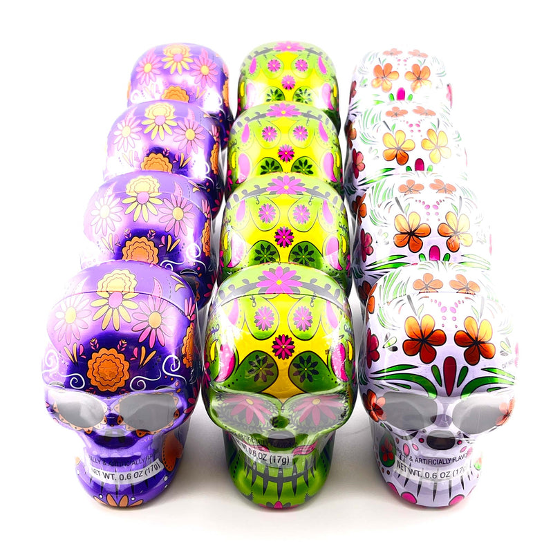 Bee Int Day Of The Dead 3D Tin Skull W/Candy 12Ct