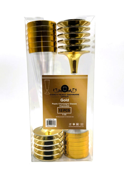 Plastic Champagne Glass 12ct Gold
