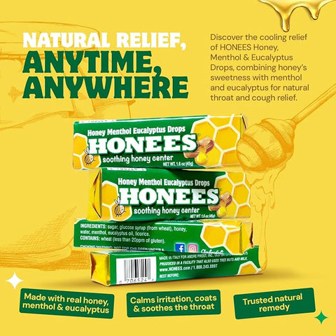 Honees Lemon Menthol Honey Filled Drops Bar | 1.6oz, 24ct, Box