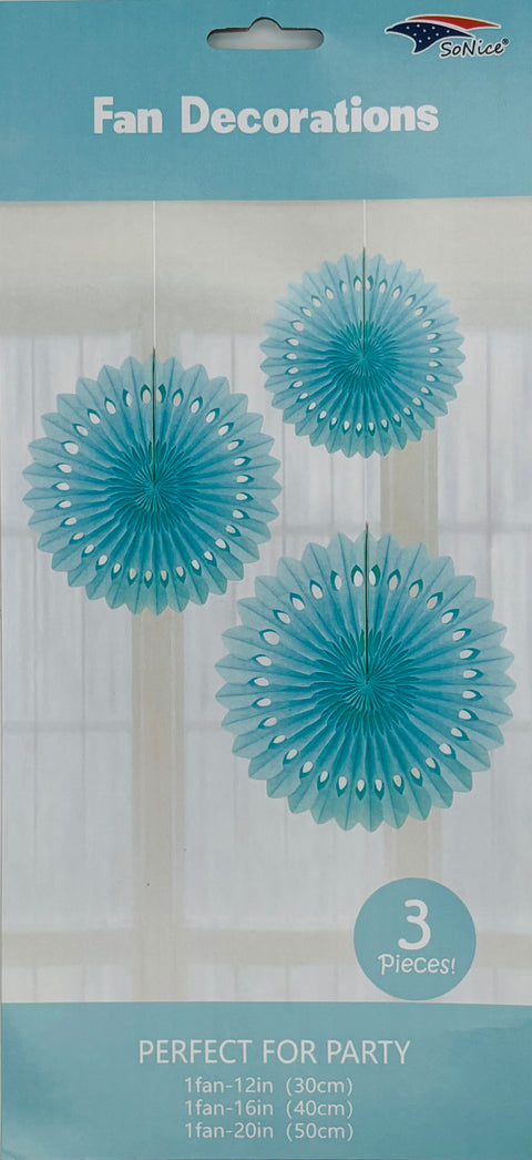 Tissue Fan Decor 3 pieces-Light Blue