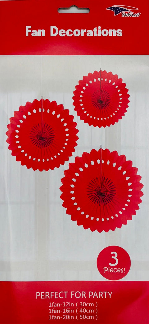 Tissue Fan Decor 3 pieces-Red