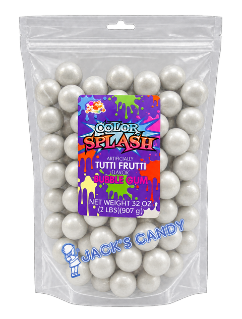 Splash Gumballs (1") Silver Pearl | 2lb, Bag